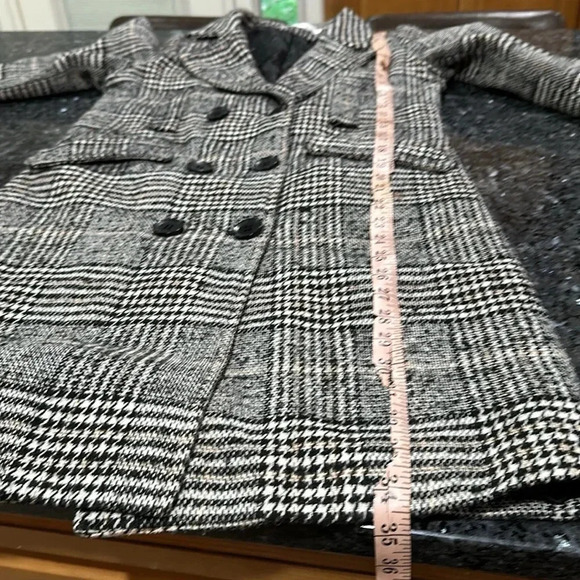 Ladies Double breasted Coat Black/White Button up - Picture 4 of 8